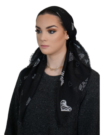 Tie Ur Knot Black/White Stencil Hearts Pre-Tied Bandanna with Light Non Slip Grip myselflingerie.com